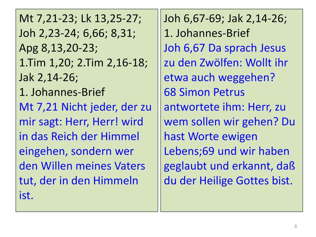 Mt 7,21-23; Lk 13,25-27; Joh 2,23-24; 6,66; 8,31; Apg 8,13,20-23; 1