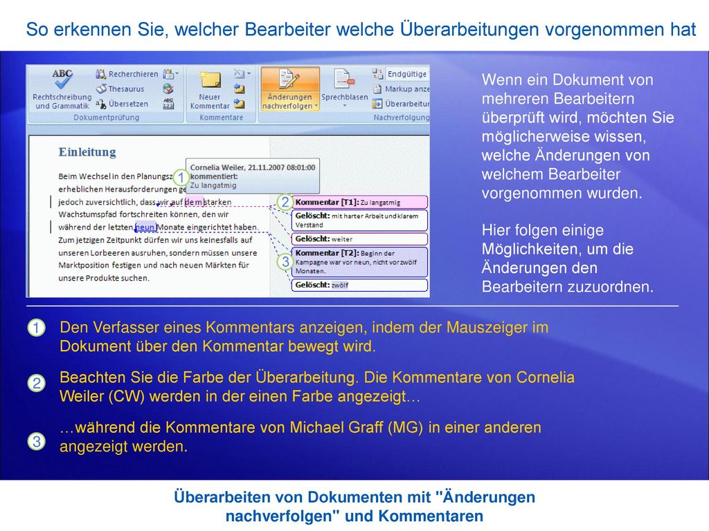 So erkennen Sie, welcher Bearbeiter welche Überarbeitungen vorgenommen hat