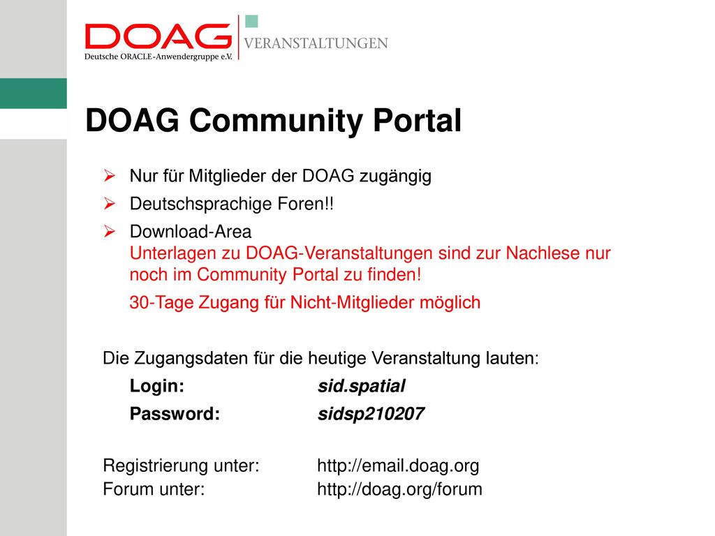 DOAG Community Portal Nur für Mitglieder der DOAG zugängig