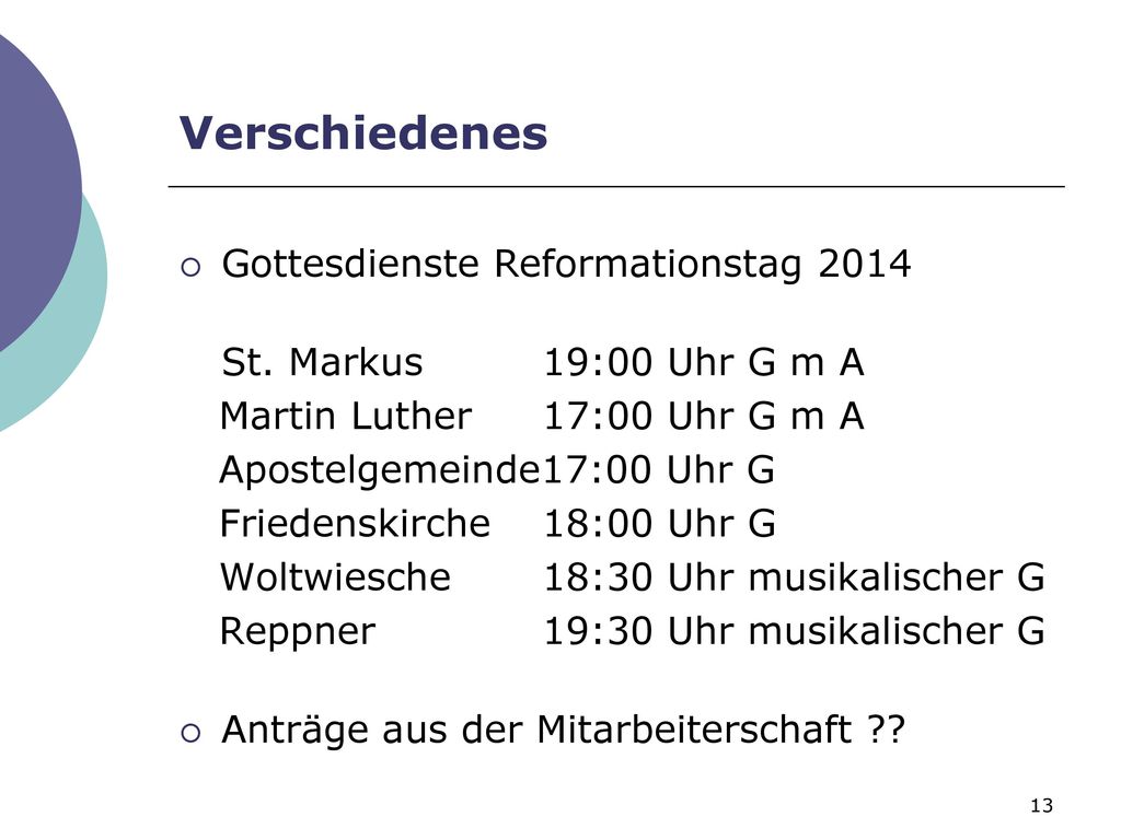 Verschiedenes Gottesdienste Reformationstag 2014