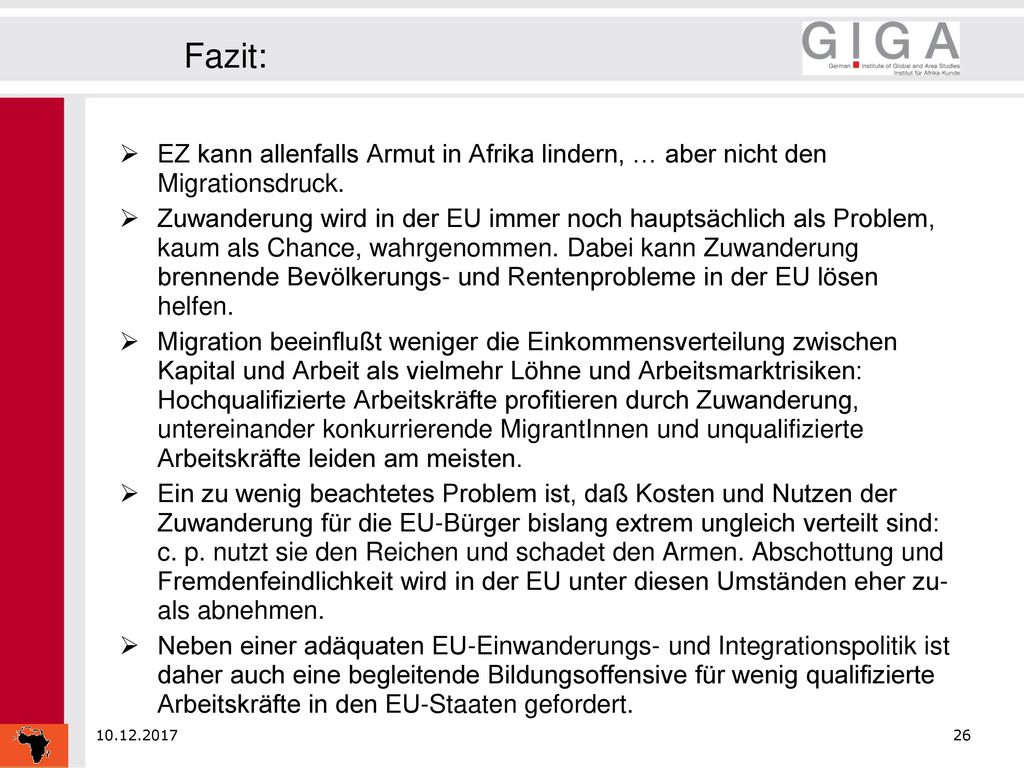 Fazit: EZ kann allenfalls Armut in Afrika lindern, … aber nicht den Migrationsdruck.
