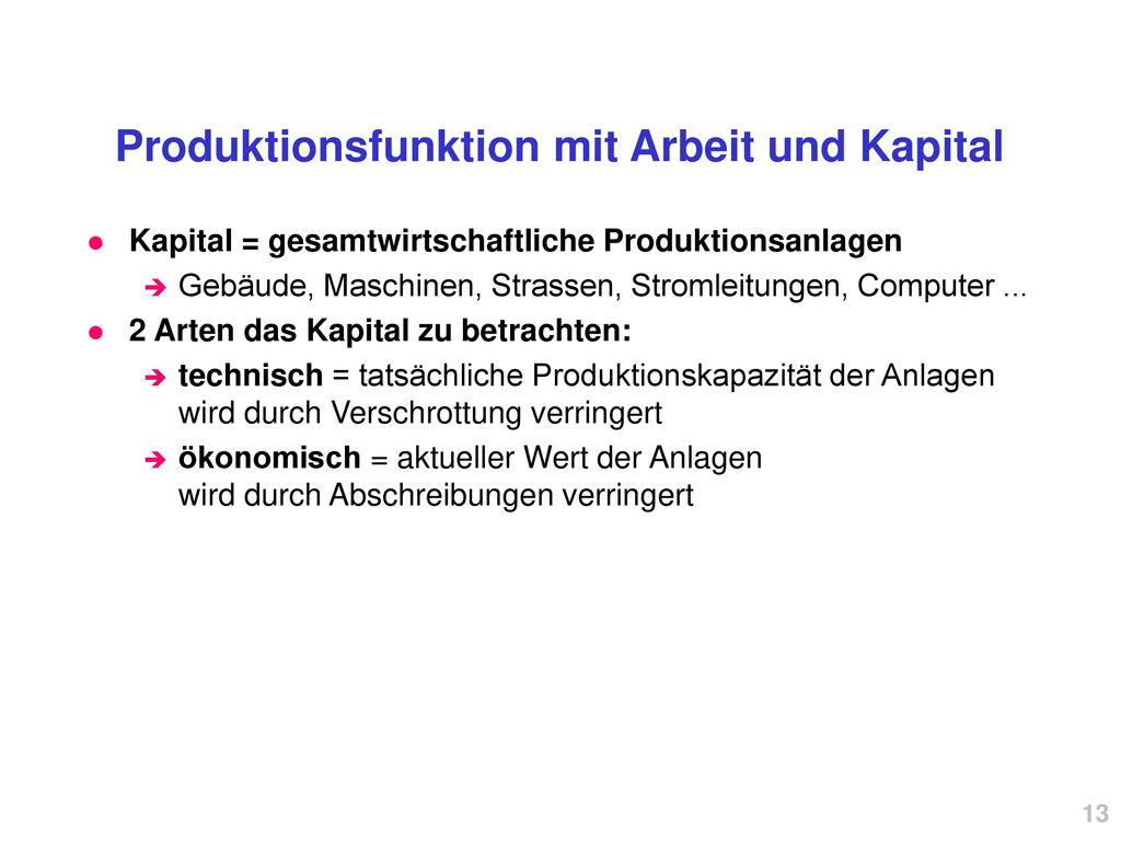 Produktionsfunktion mit Arbeit und Kapital