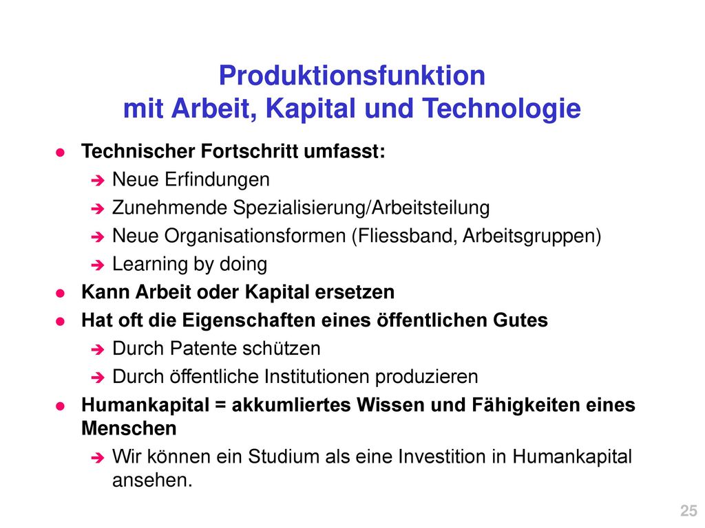 Produktionsfunktion mit Arbeit, Kapital und Technologie