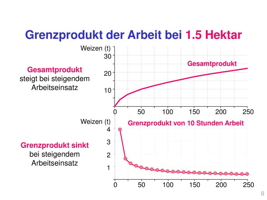 Grenzprodukt der Arbeit bei 1.5 Hektar