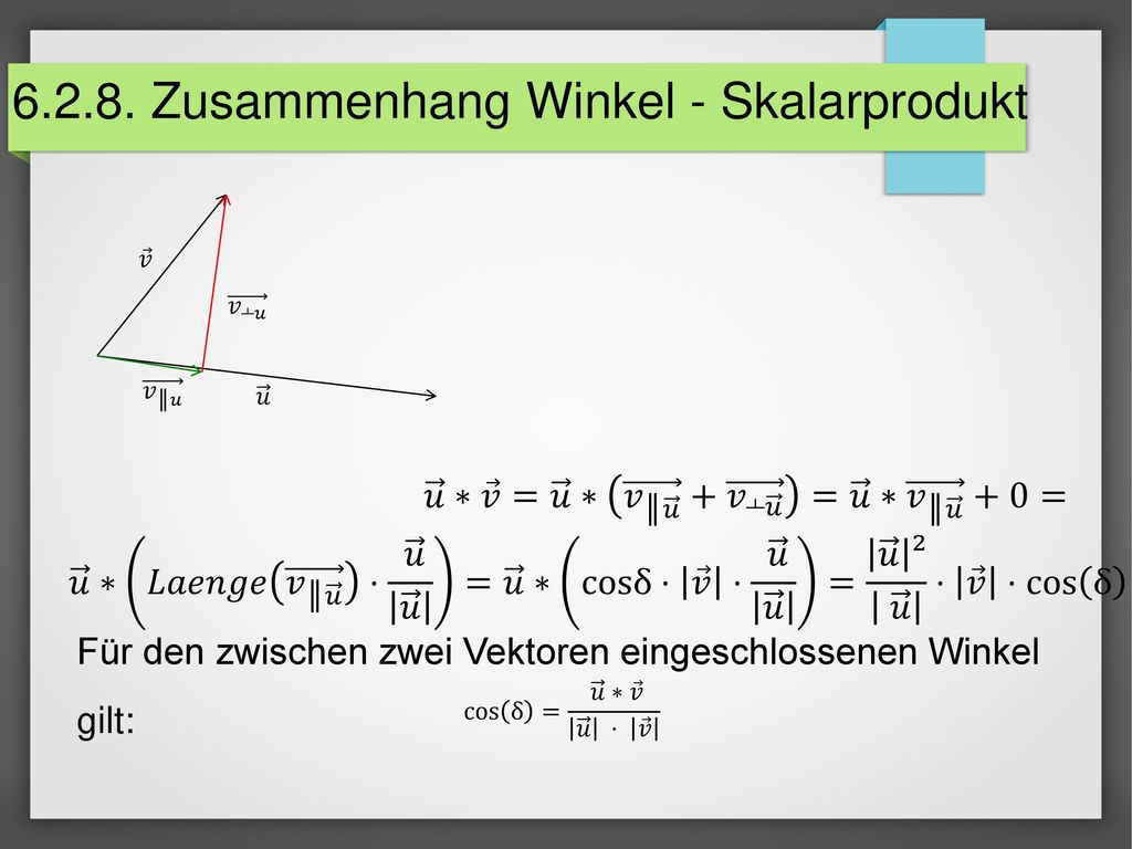 Zusammenhang Winkel - Skalarprodukt
