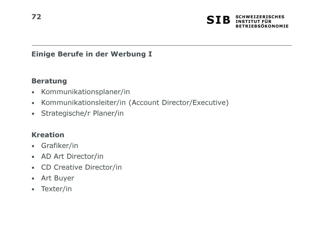 Einige Berufe in der Werbung I