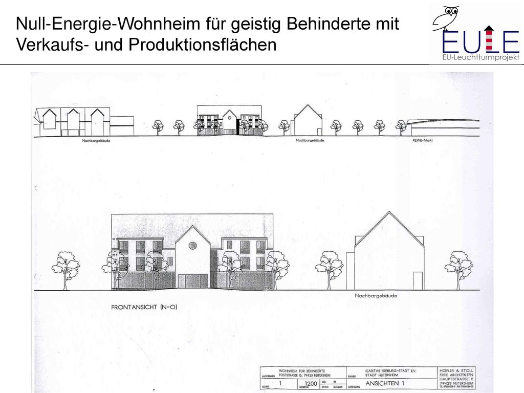 Null-Energie-Wohnheim für geistig Behinderte mit Verkaufs- und Produktionsflächen
