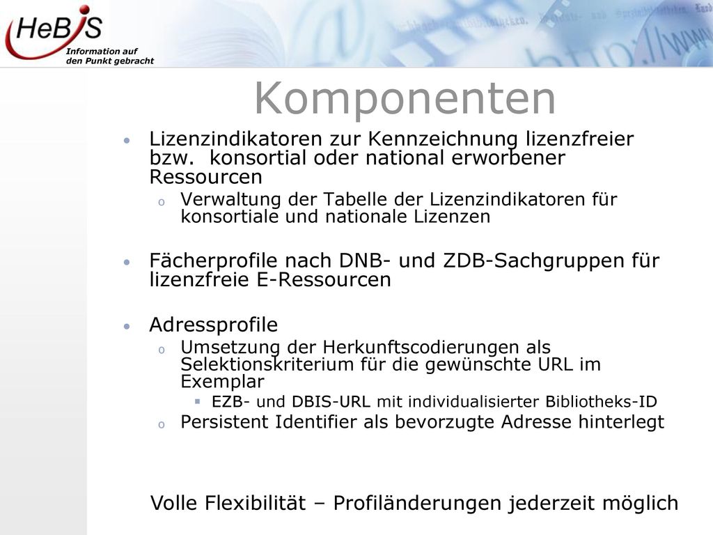 Komponenten Lizenzindikatoren zur Kennzeichnung lizenzfreier bzw. konsortial oder national erworbener Ressourcen.