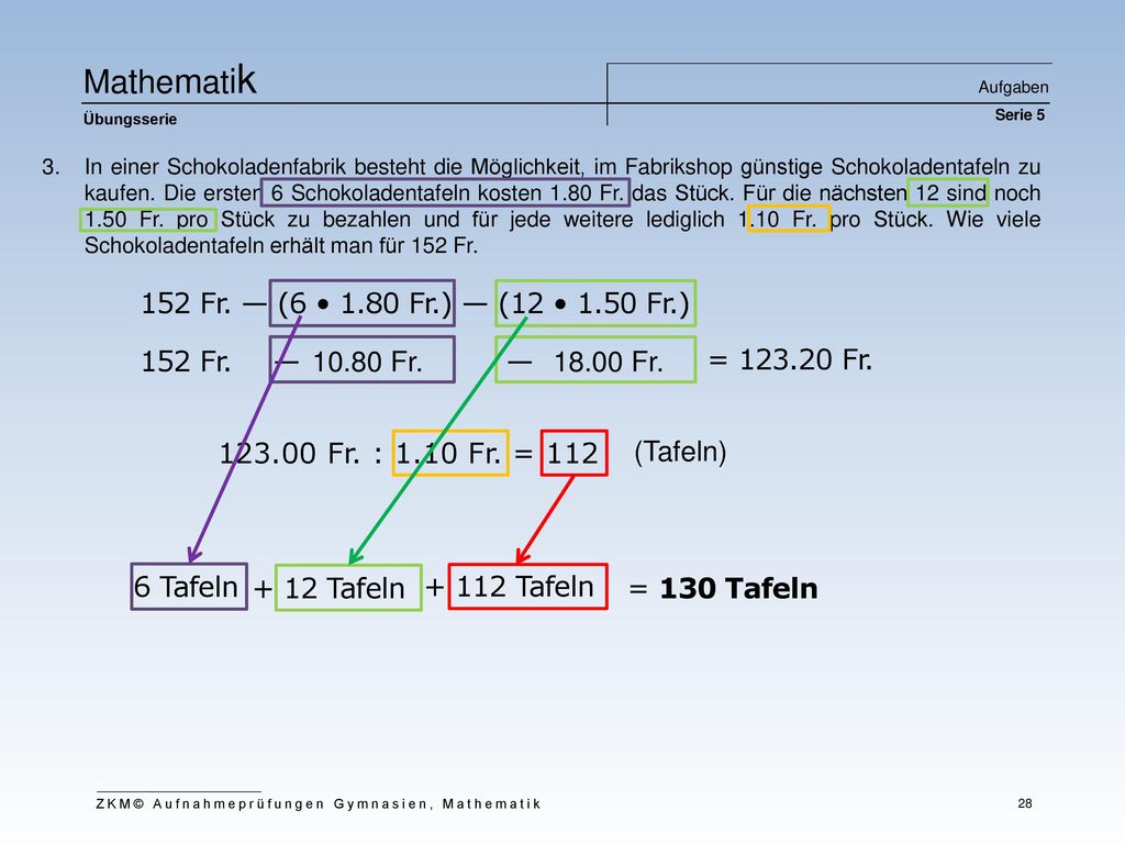 Mathematik 152 Fr. — (6 • 1.80 Fr.) — (12 • 1.50 Fr.) 152 Fr. —