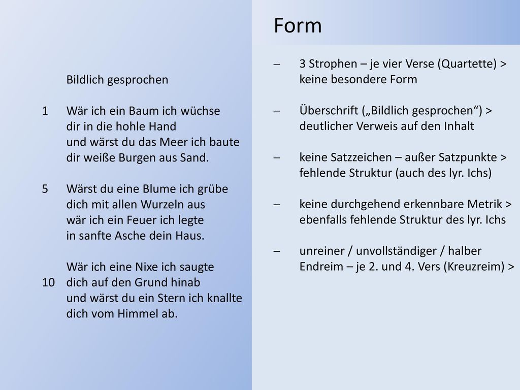 Form 3 Strophen – je vier Verse (Quartette) > keine besondere Form