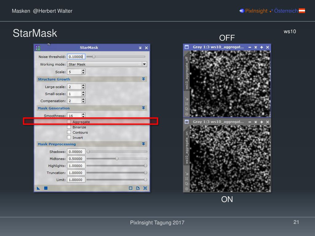 StarMask ws10 OFF ON PixInsight Tagung 2017