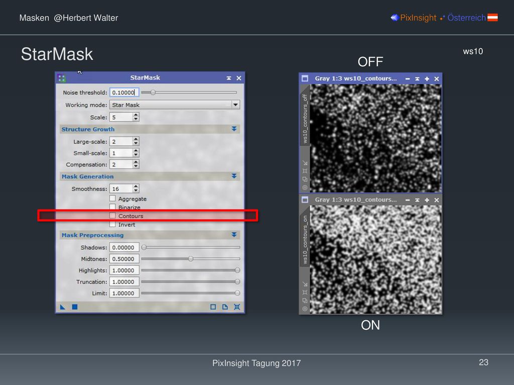 StarMask ws10 OFF ON PixInsight Tagung 2017