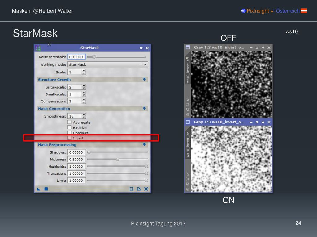 StarMask ws10 OFF ON PixInsight Tagung 2017
