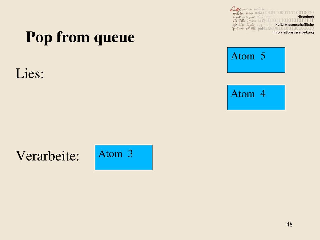 Pop from queue Atom 5 Lies: Verarbeite: Atom 4 Atom 3