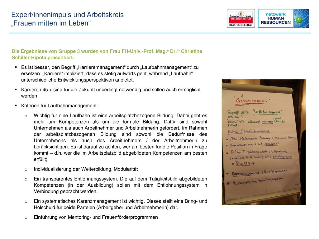 Die Ergebnisse von Gruppe 3 wurden von Frau FH-Univ. -Prof. Mag. a Dr