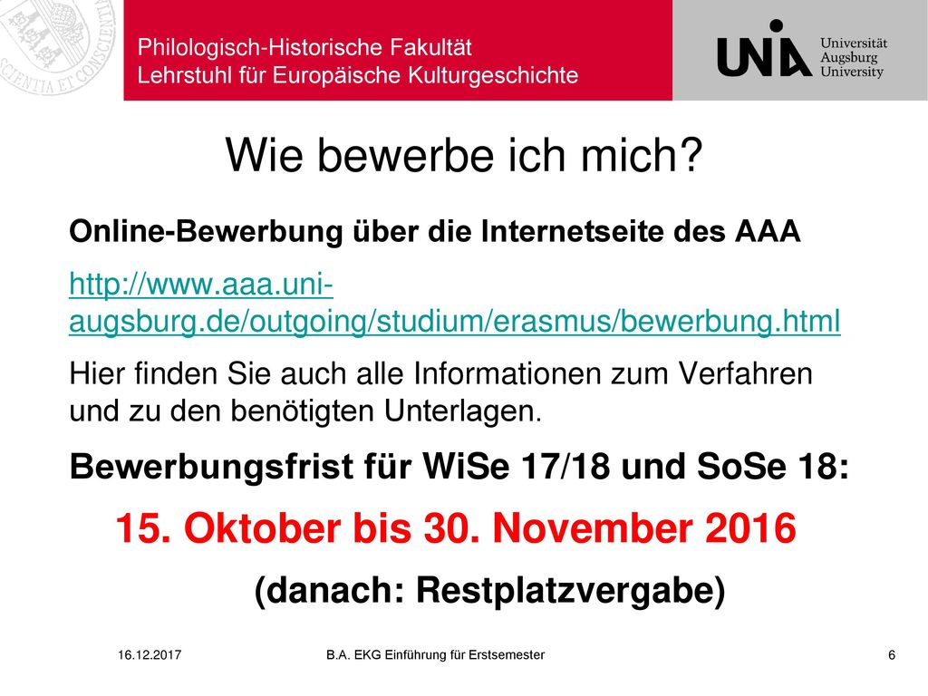Wie bewerbe ich mich 15. Oktober bis 30. November 2016