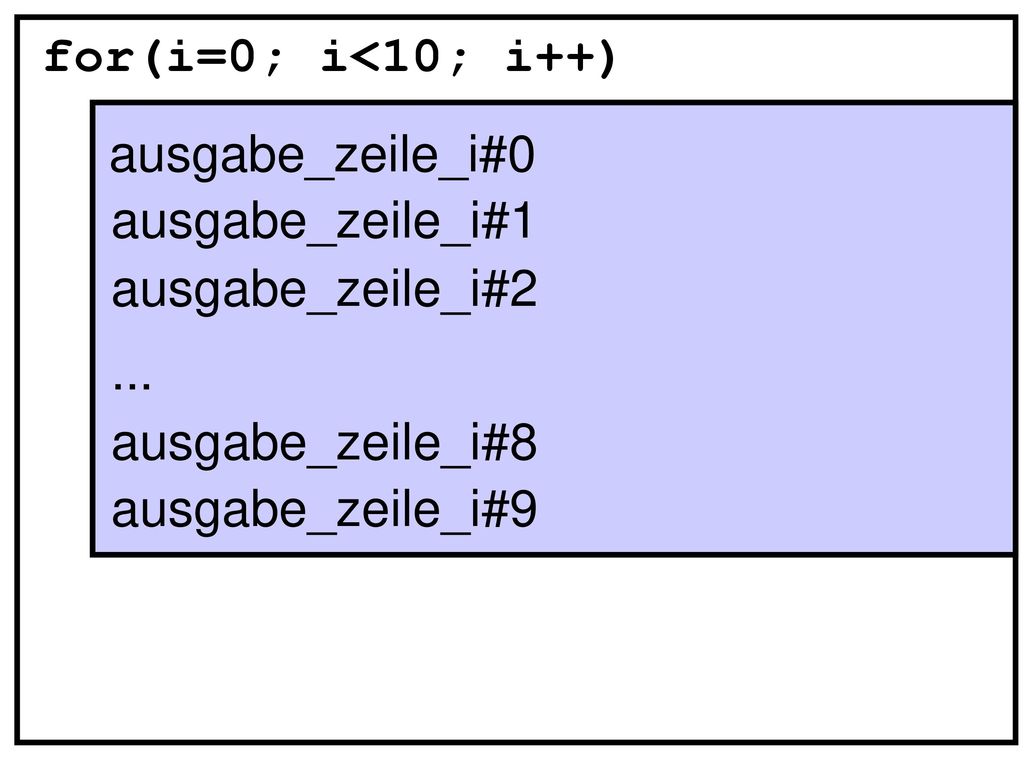 for(i=0; i<10; i++) ausgabe_zeile_i#0. ausgabe_zeile_i#1. ausgabe_zeile_i# ausgabe_zeile_i#8.