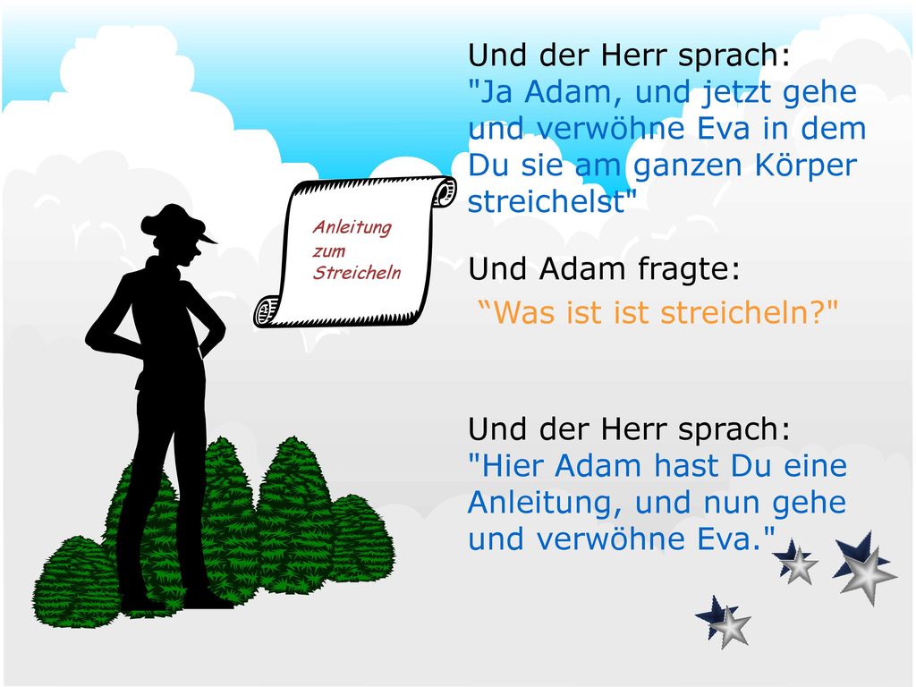 und verwöhne Eva in dem Du sie am ganzen Körper streichelst