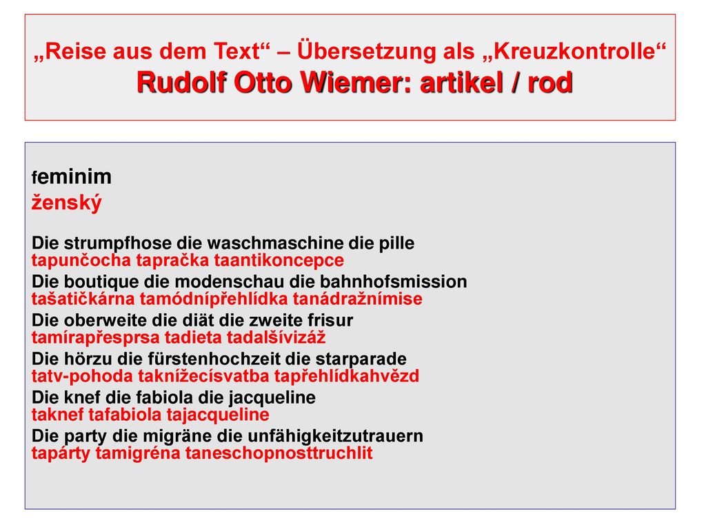 „Reise aus dem Text – Übersetzung als „Kreuzkontrolle Rudolf Otto Wiemer: artikel / rod