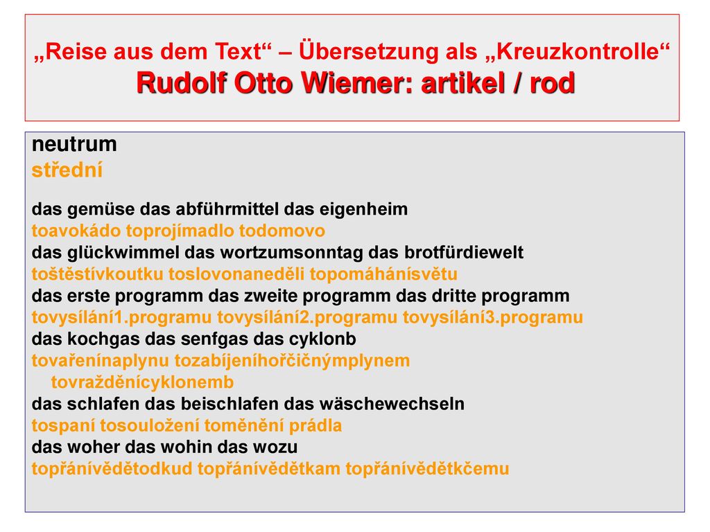 „Reise aus dem Text – Übersetzung als „Kreuzkontrolle Rudolf Otto Wiemer: artikel / rod