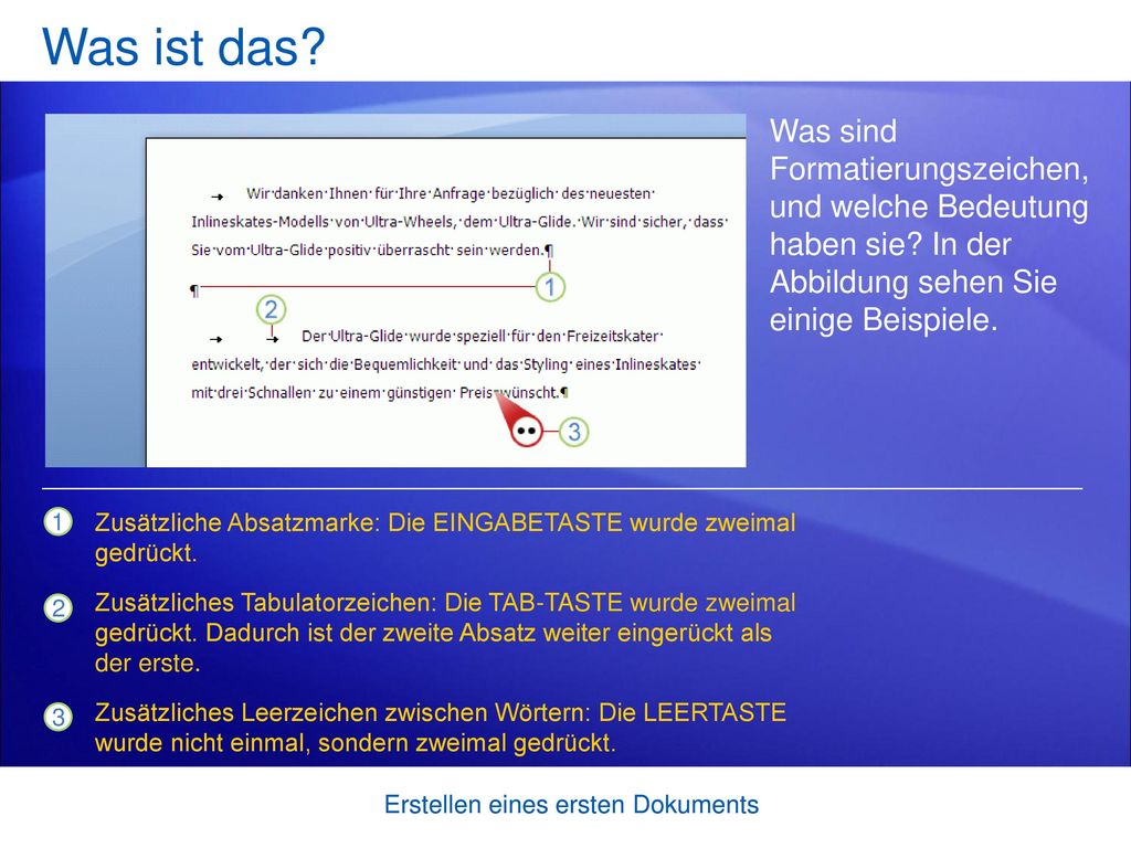 Was ist das Was sind Formatierungszeichen, und welche Bedeutung haben sie In der Abbildung sehen Sie einige Beispiele.
