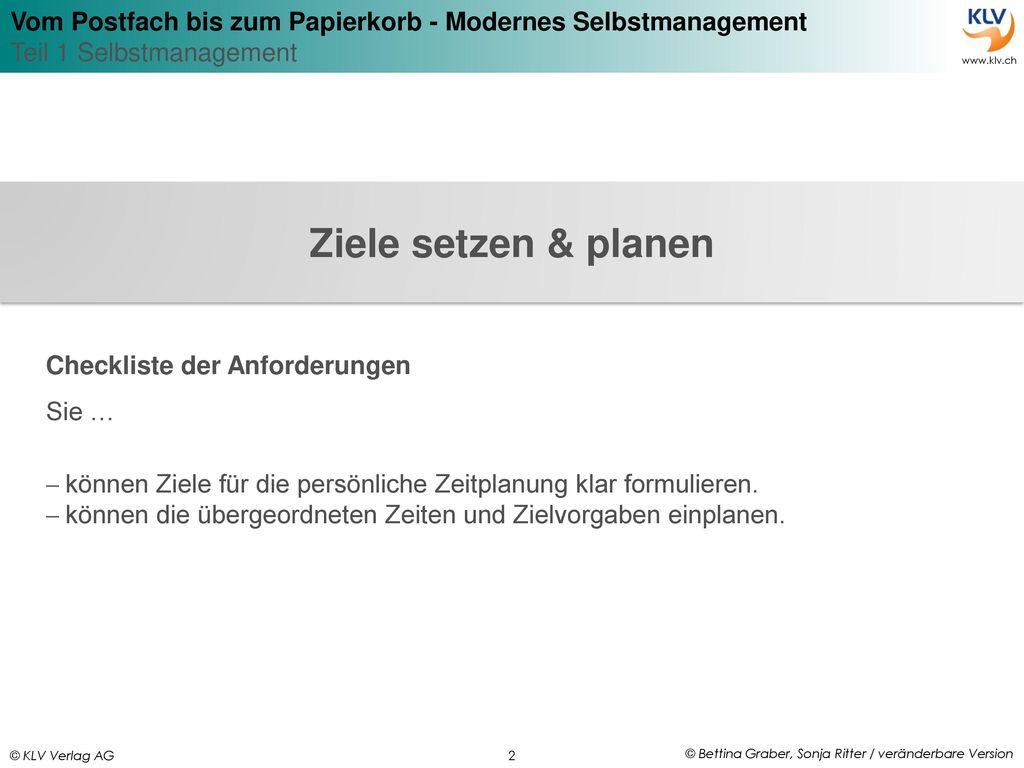 Ziele setzen & planen Checkliste der Anforderungen Sie …
