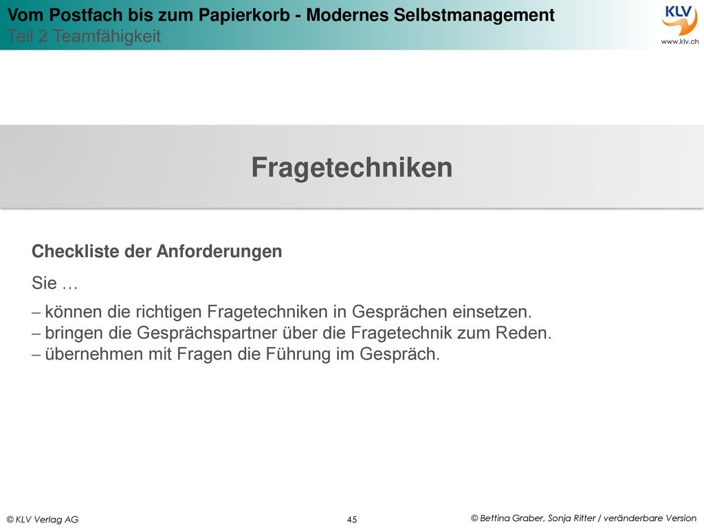 Fragetechniken Checkliste der Anforderungen Sie …