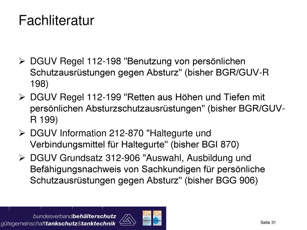 Fachliteratur DGUV Regel Benutzung von persönlichen Schutzausrüstungen gegen Absturz (bisher BGR/GUV-R 198)