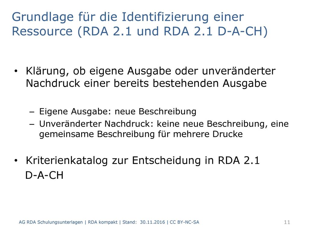 Grundlage für die Identifizierung einer Ressource (RDA 2. 1 und RDA 2