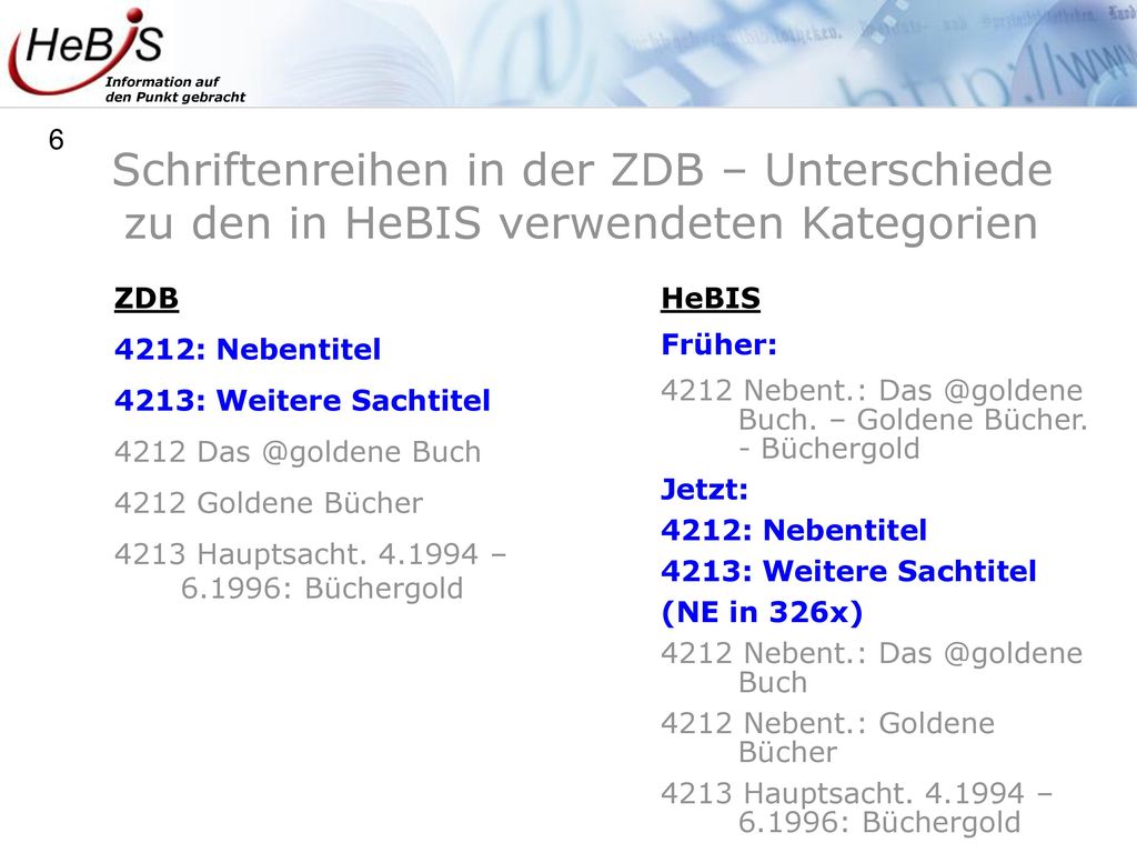 Schriftenreihen in der ZDB – Unterschiede zu den in HeBIS verwendeten Kategorien
