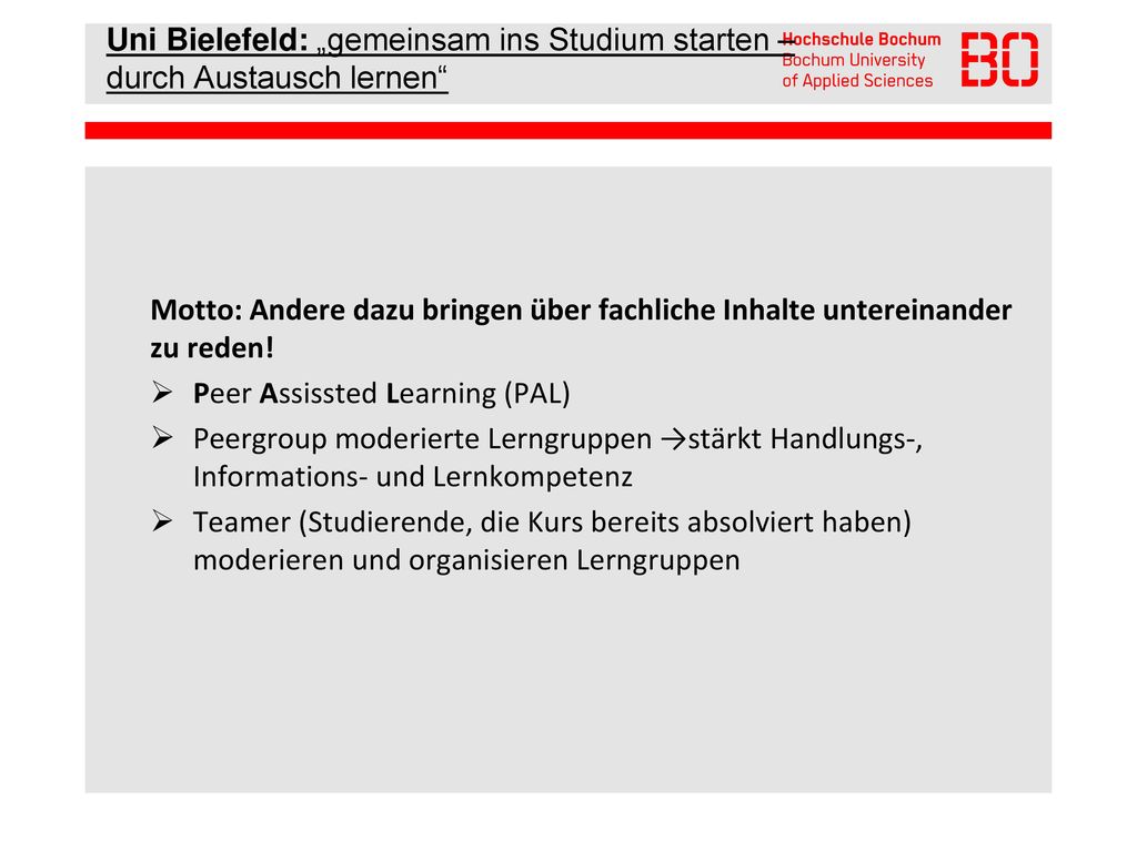 Uni Bielefeld: „gemeinsam ins Studium starten – durch Austausch lernen
