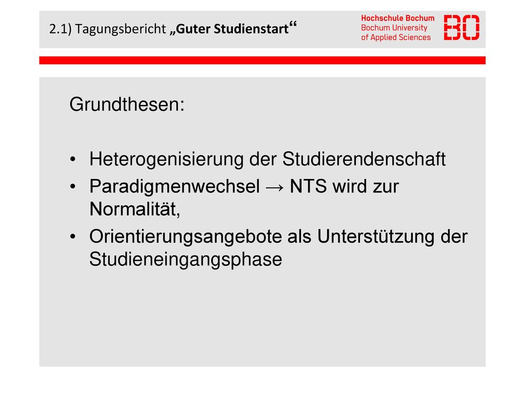 2.1) Tagungsbericht „Guter Studienstart