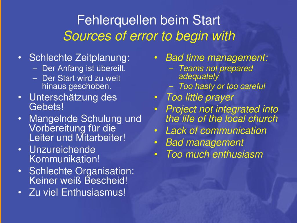 Fehlerquellen beim Start Sources of error to begin with