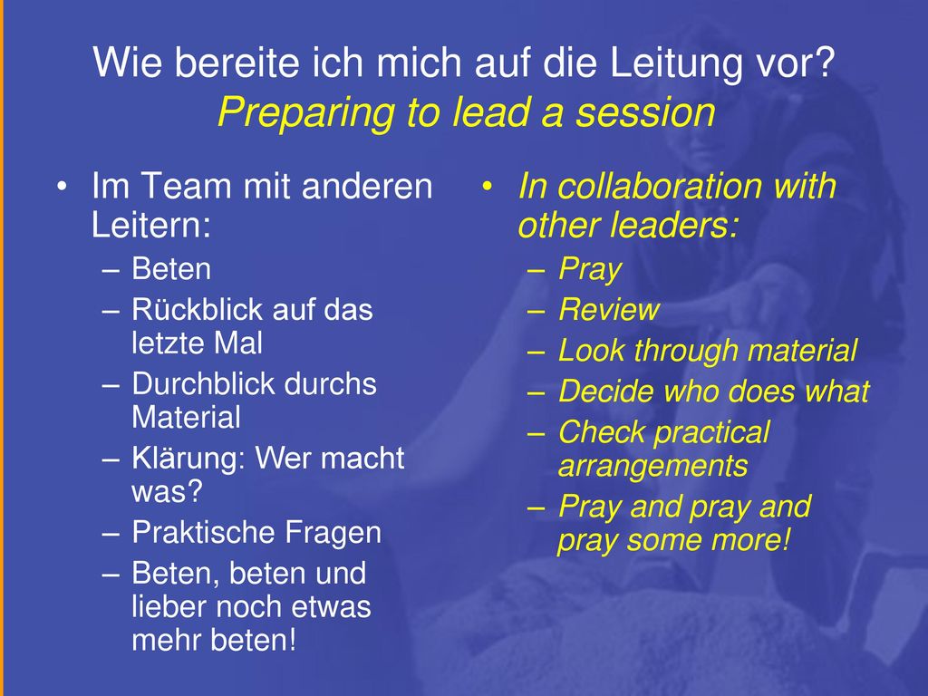 Wie bereite ich mich auf die Leitung vor Preparing to lead a session