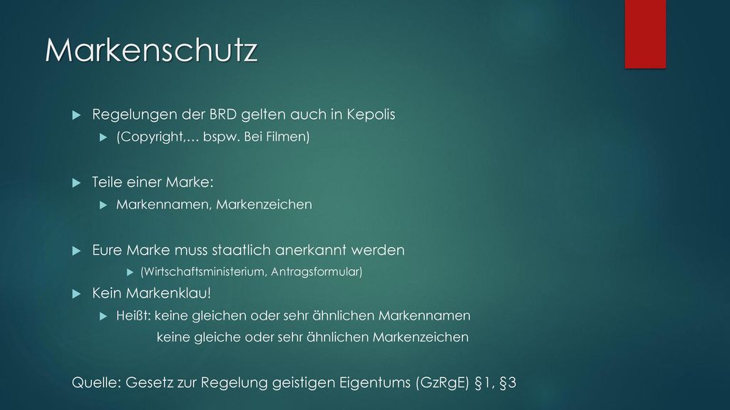 Markenschutz Regelungen der BRD gelten auch in Kepolis
