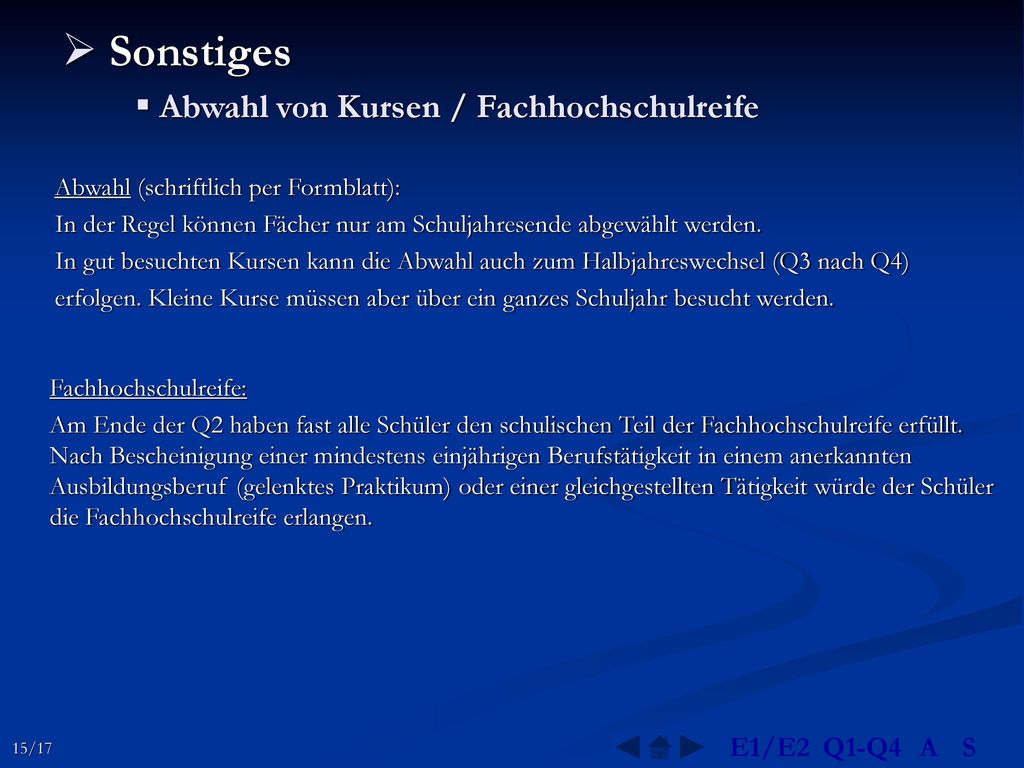 Sonstiges Abwahl von Kursen / Fachhochschulreife E1/E2 Q1-Q4 A S