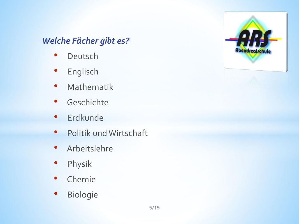 Welche Fächer gibt es Deutsch. Englisch. Mathematik. Geschichte. Erdkunde. Politik und Wirtschaft.