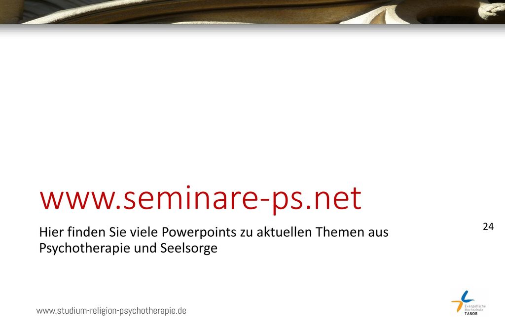 Hier finden Sie viele Powerpoints zu aktuellen Themen aus Psychotherapie und Seelsorge.