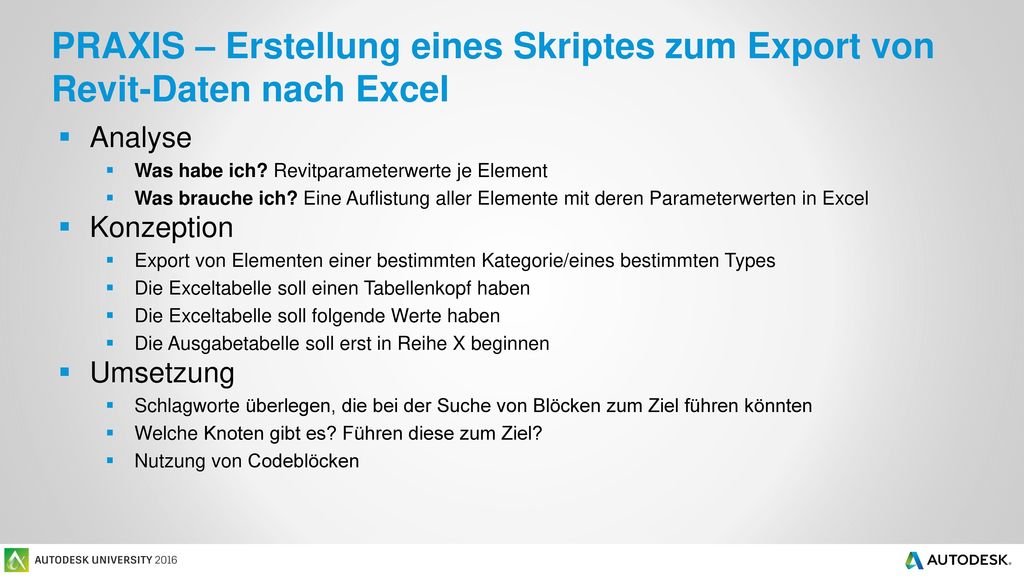PRAXIS – Erstellung eines Skriptes zum Export von Revit-Daten nach Excel