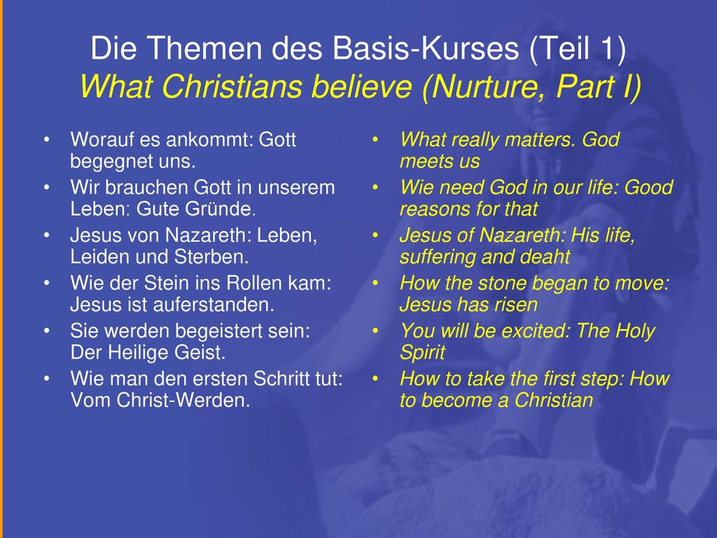 Die Themen des Basis-Kurses (Teil 1) What Christians believe (Nurture, Part I)