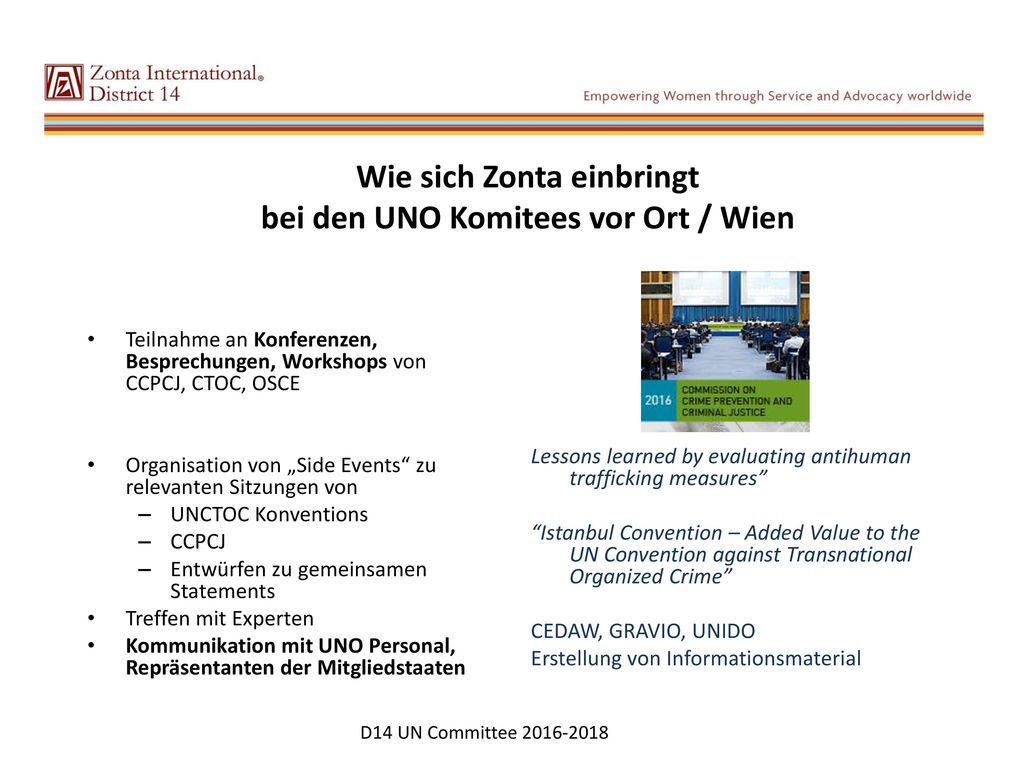 Wie sich Zonta einbringt bei den UNO Komitees vor Ort / Wien