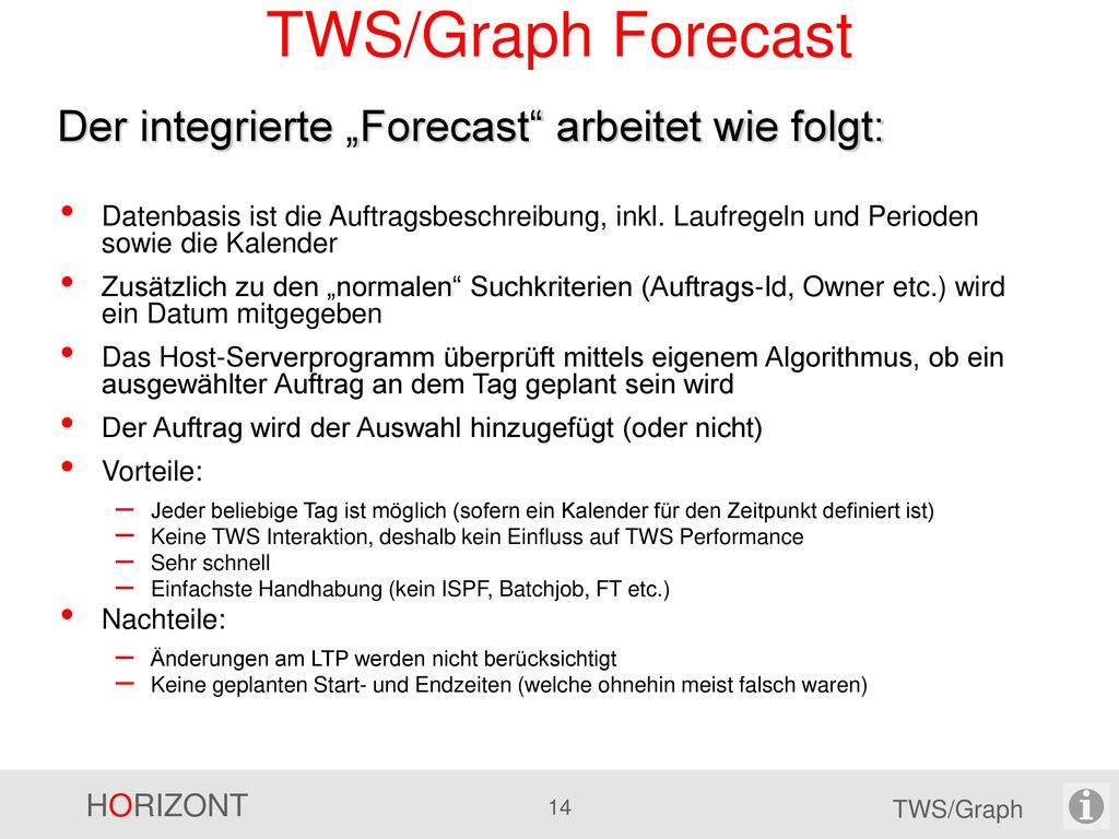 TWS/Graph Forecast Der integrierte „Forecast arbeitet wie folgt: