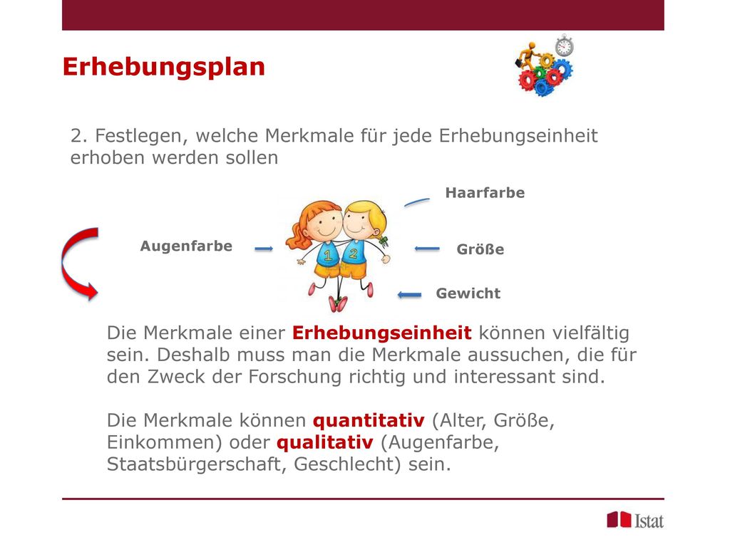 Erhebungsplan Festlegen, welche Merkmale für jede Erhebungseinheit erhoben werden sollen.