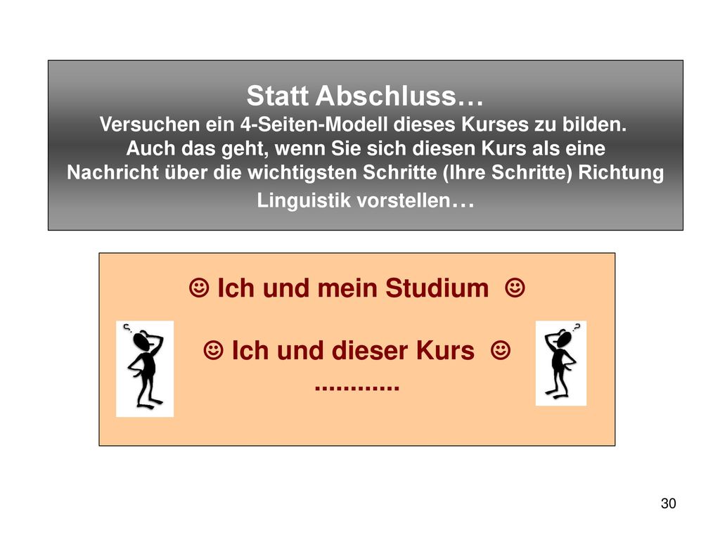 Statt Abschluss… ☺ Ich und mein Studium ☺ ☺ Ich und dieser Kurs ☺