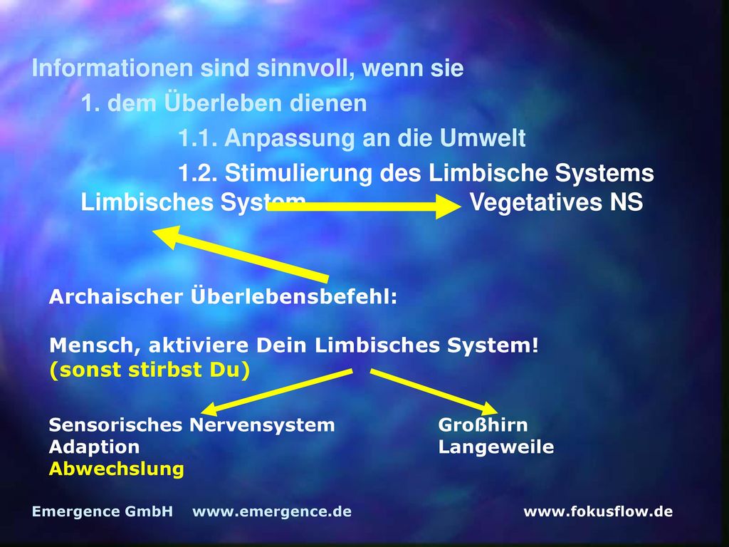 Informationen sind sinnvoll, wenn sie 1. dem Überleben dienen