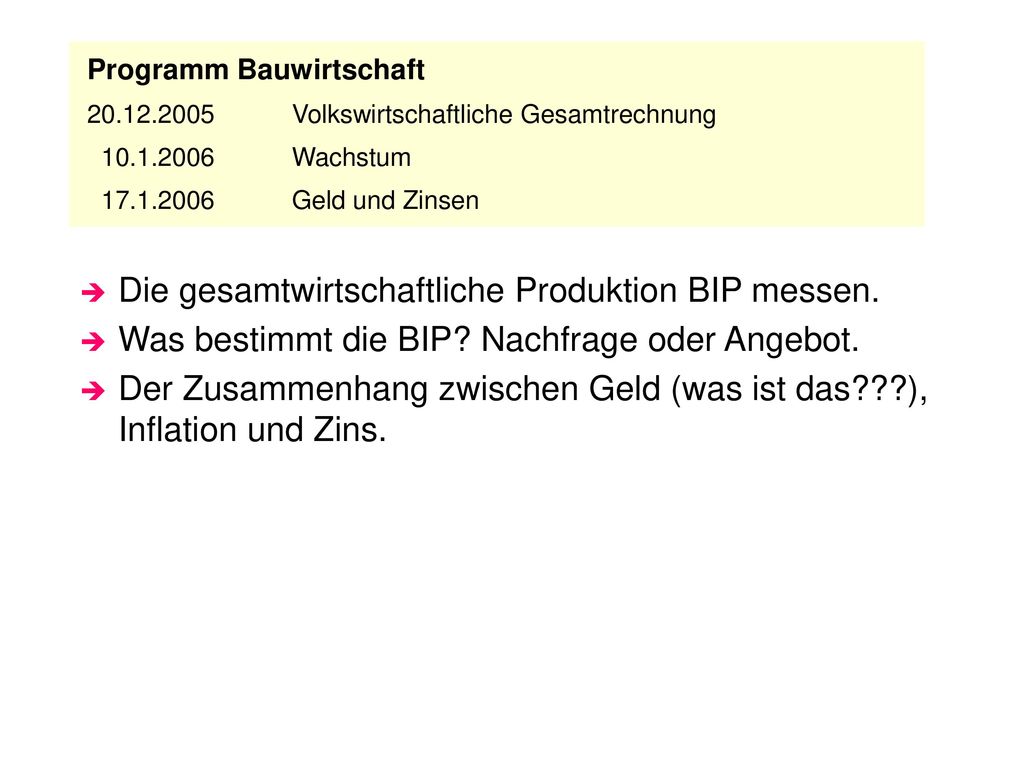 Die gesamtwirtschaftliche Produktion BIP messen.