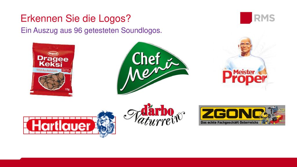 Erkennen Sie die Logos Ein Auszug aus 96 getesteten Soundlogos.