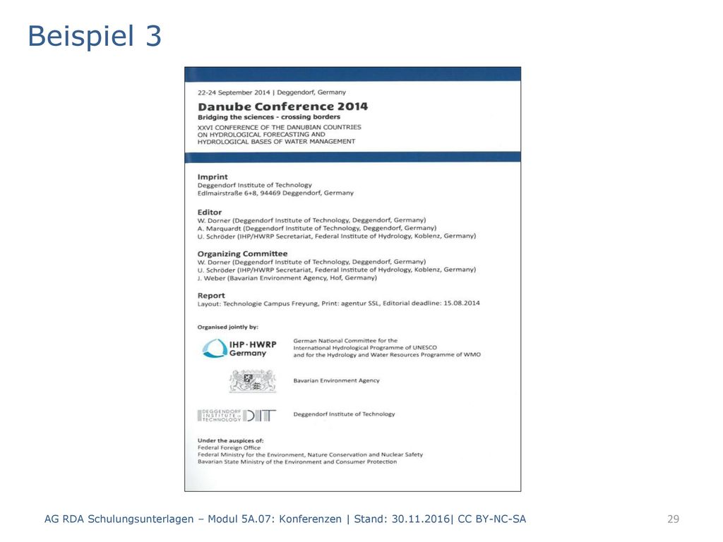 Beispiel 3 AG RDA Schulungsunterlagen – Modul 5A.07: Konferenzen | Stand: | CC BY-NC-SA