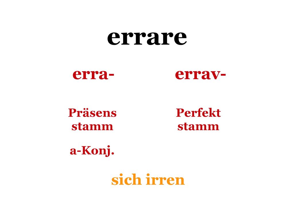 errare erra- errav- Präsens stamm Perfekt stamm a-Konj. sich irren