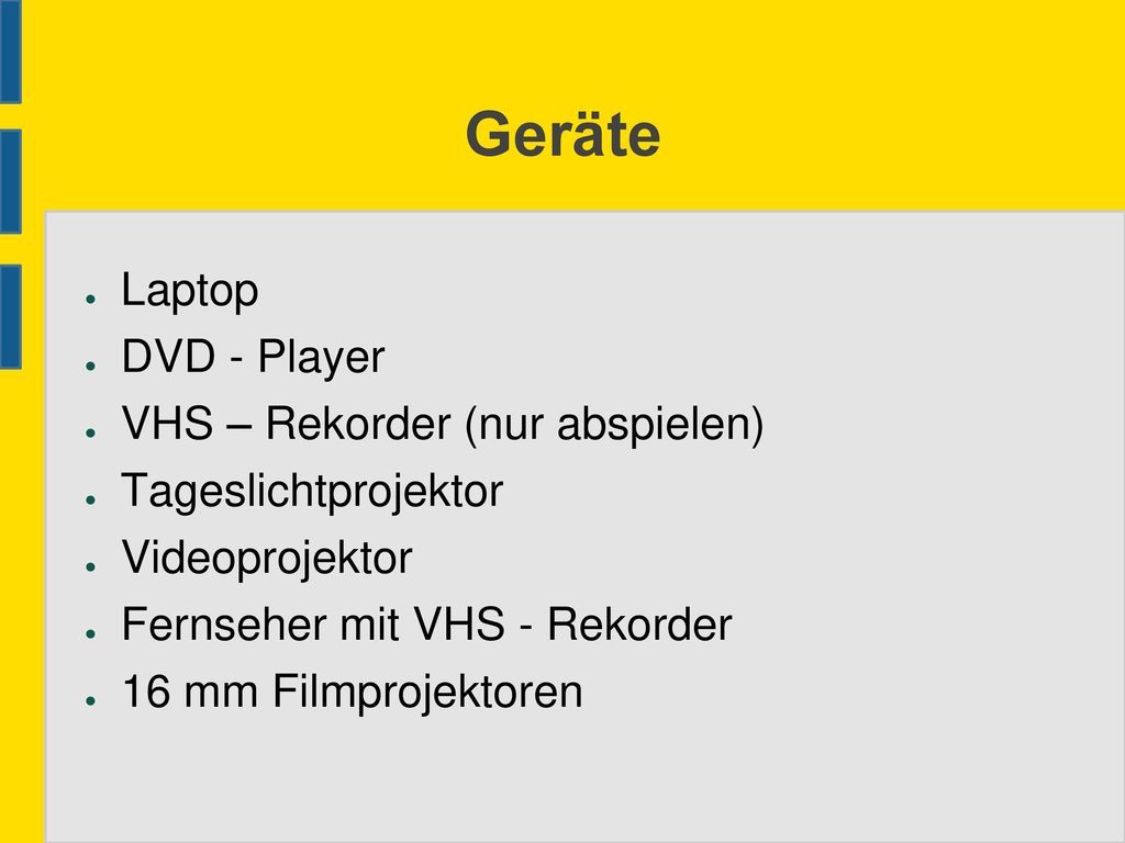 Geräte Laptop DVD - Player VHS – Rekorder (nur abspielen)